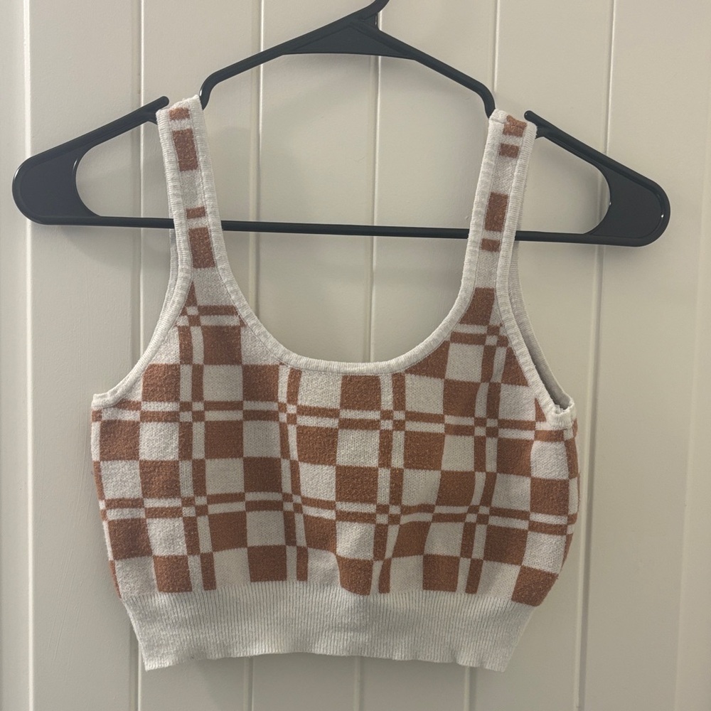 Kendall & Kylie White and Brown Plaid Tank Top